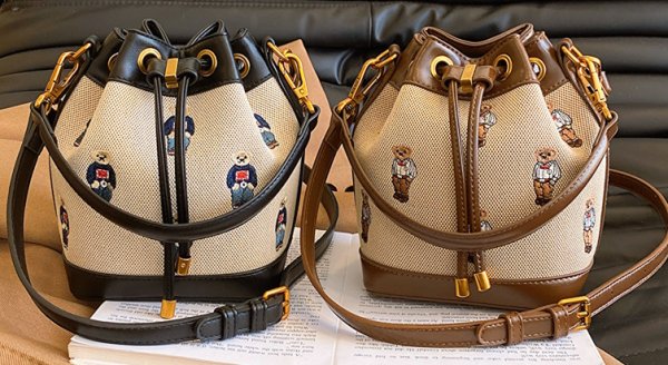 画像10: Bear Embroidery Portable Bucket Tote Shoulder Crossbody Bag　ユニセックス男女兼用ベア刺繍ポータブルバケットトートショルダークロスボディバッグ (10)