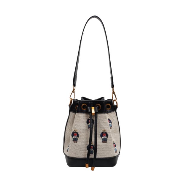 画像3: Bear Embroidery Portable Bucket Tote Shoulder Crossbody Bag　ユニセックス男女兼用ベア刺繍ポータブルバケットトートショルダークロスボディバッグ (3)
