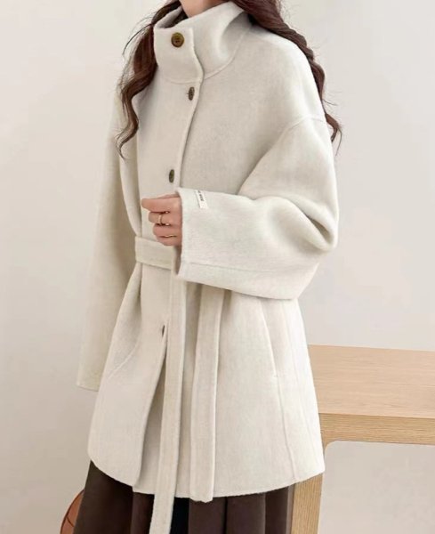 画像4: Women's Stand collar wool mid-length coat jacket jacket　スタンドカラー羊毛ミドル丈コート ジャケット (4)