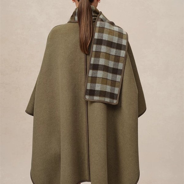画像7: Women's Reversible scarf cape style wool double-sided wool coatjacket　スカーフマントスタイルウール両面ウールコートコート  (7)