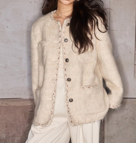 画像3: Women's Wool Mohair Chanel Style Piping Jacket Coat　モヘアパイピング ジャケット コート  (3)