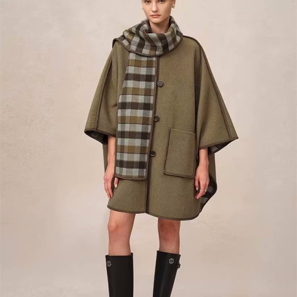 画像3: Women's Reversible scarf cape style wool double-sided wool coatjacket　スカーフマントスタイルウール両面ウールコートコート  (3)