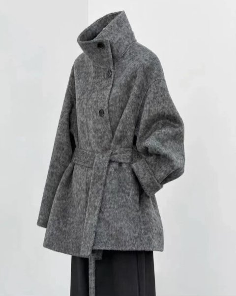 画像8: Women's Stand collar wool mid-length coat jacket jacket　スタンドカラー羊毛ミドル丈コート ジャケット (8)