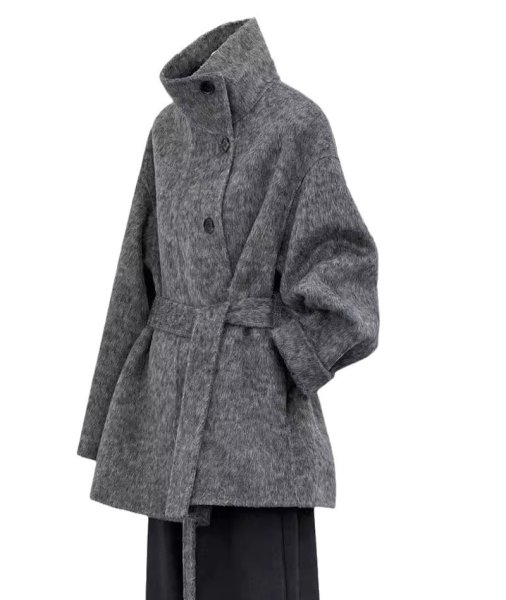画像1: Women's Stand collar wool mid-length coat jacket jacket　スタンドカラー羊毛ミドル丈コート ジャケット (1)