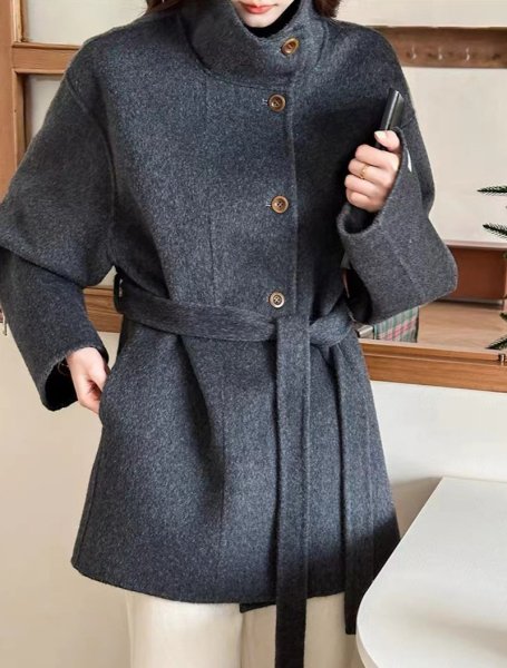 画像3: Women's Stand collar wool mid-length coat jacket jacket　スタンドカラー羊毛ミドル丈コート ジャケット (3)
