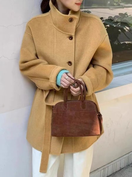 画像2: Women's Stand collar wool mid-length coat jacket jacket　スタンドカラー羊毛ミドル丈コート ジャケット (2)