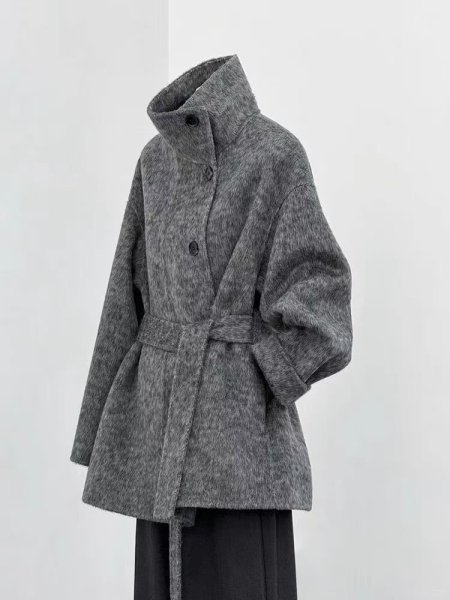 画像10: Women's Stand collar wool mid-length coat jacket jacket　スタンドカラー羊毛ミドル丈コート ジャケット (10)