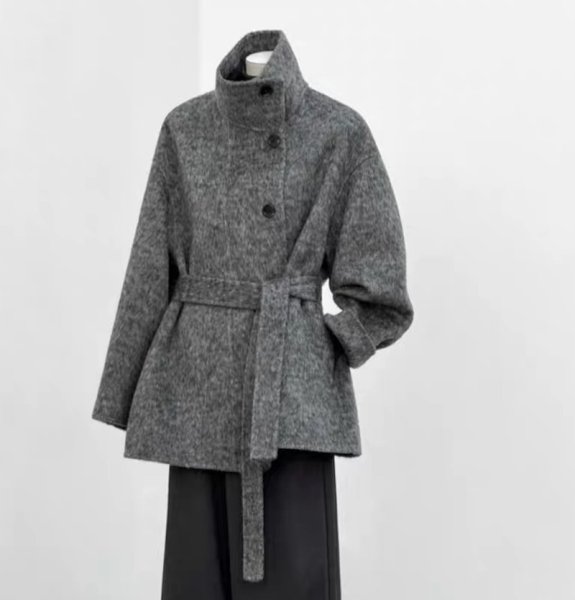 画像5: Women's Stand collar wool mid-length coat jacket jacket　スタンドカラー羊毛ミドル丈コート ジャケット (5)