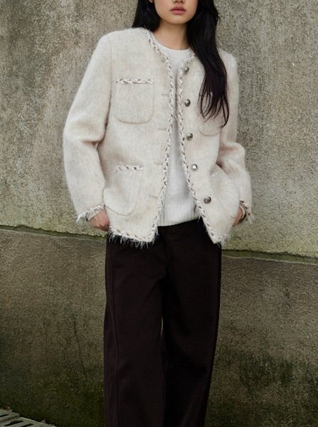 画像5: Women's Wool Mohair Chanel Style Piping Jacket Coat　モヘアパイピング ジャケット コート  (5)