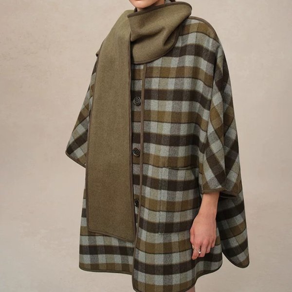 画像4: Women's Reversible scarf cape style wool double-sided wool coatjacket　スカーフマントスタイルウール両面ウールコートコート  (4)