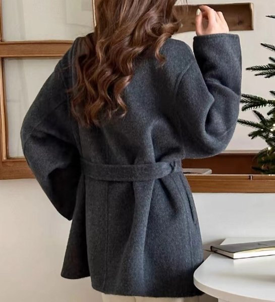 画像7: Women's Stand collar wool mid-length coat jacket jacket　スタンドカラー羊毛ミドル丈コート ジャケット (7)