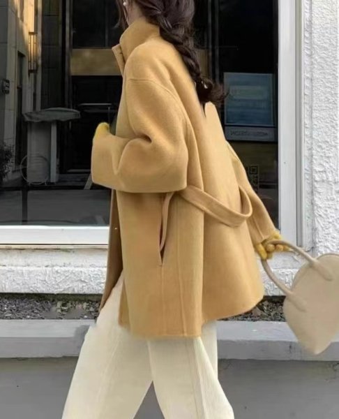 画像6: Women's Stand collar wool mid-length coat jacket jacket　スタンドカラー羊毛ミドル丈コート ジャケット (6)