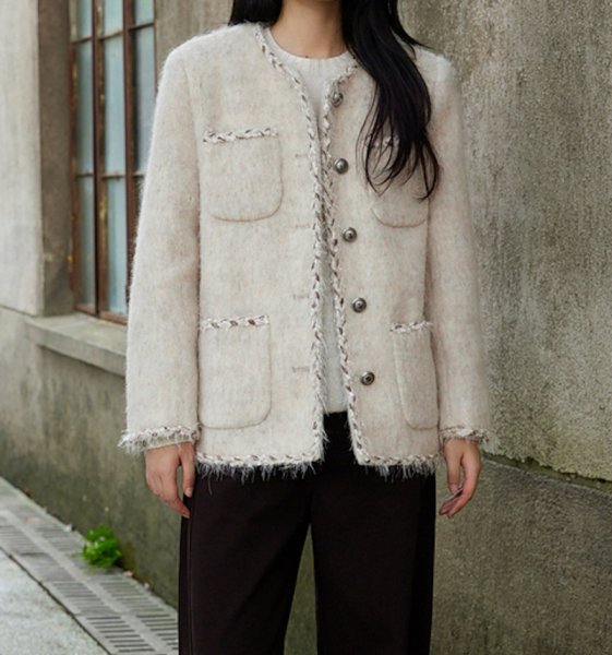 画像4: Women's Wool Mohair Chanel Style Piping Jacket Coat　モヘアパイピング ジャケット コート  (4)