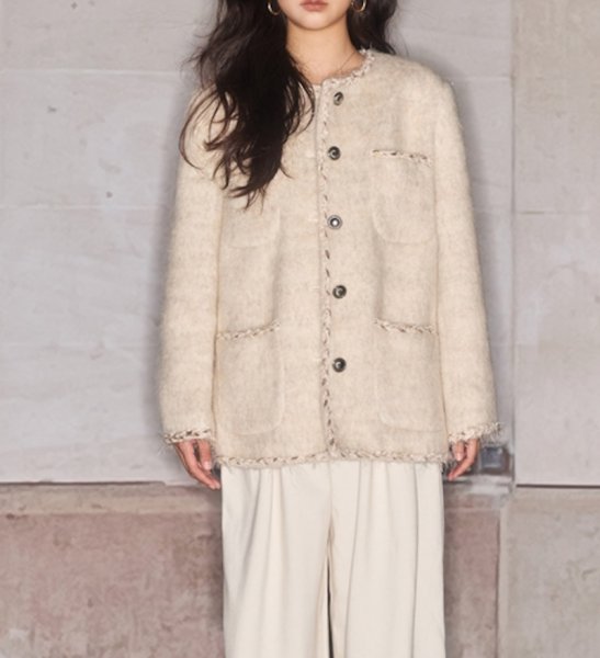 画像2: Women's Wool Mohair Chanel Style Piping Jacket Coat　モヘアパイピング ジャケット コート  (2)