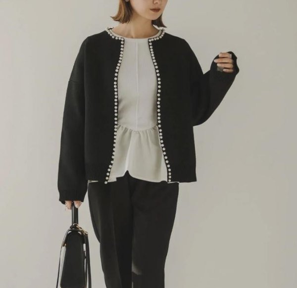 画像10: Pearl-trimmed cardigan jacket knit　パール縁取りカーディガンジャケット コート (10)