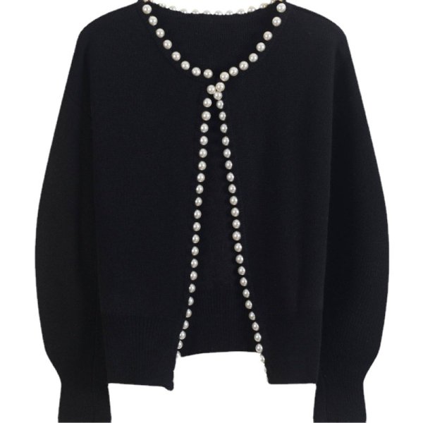 画像1: Pearl-trimmed cardigan jacket knit　パール縁取りカーディガンジャケット コート (1)