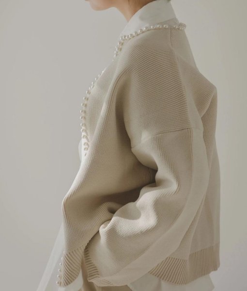 画像8: Pearl-trimmed cardigan jacket knit　パール縁取りカーディガンジャケット コート (8)