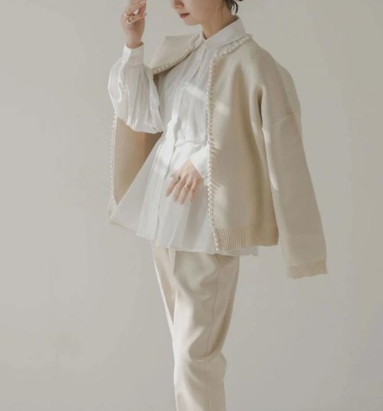 画像7: Pearl-trimmed cardigan jacket knit　パール縁取りカーディガンジャケット コート (7)