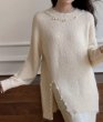 画像2: Pearl slit sweater knit　パール付きスプリットロング丈セーター ニット (2)