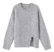画像1: Pearl slit sweater knit　パール付きスプリットロング丈セーター ニット (1)