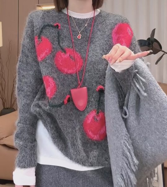 画像5: Cherry braided mohair sweater knit　チェリー編み込みモヘアセーター ニット (5)