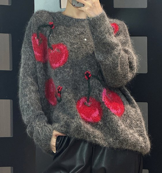 画像8: Cherry braided mohair sweater knit　チェリー編み込みモヘアセーター ニット (8)