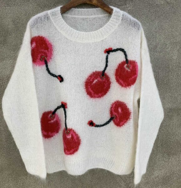 画像7: Cherry braided mohair sweater knit　チェリー編み込みモヘアセーター ニット (7)