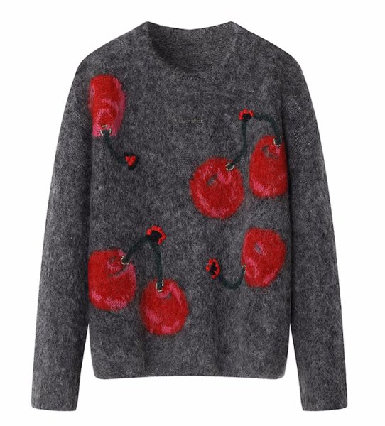 画像1: Cherry braided mohair sweater knit　チェリー編み込みモヘアセーター ニット (1)