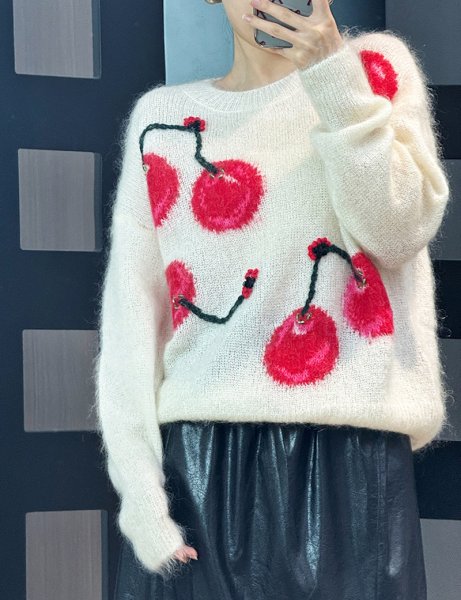 画像3: Cherry braided mohair sweater knit　チェリー編み込みモヘアセーター ニット (3)