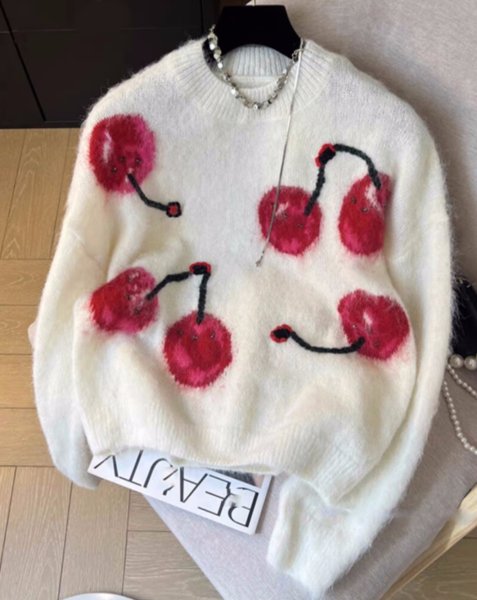 画像10: Cherry braided mohair sweater knit　チェリー編み込みモヘアセーター ニット (10)