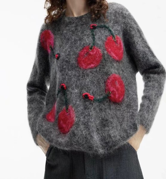 画像4: Cherry braided mohair sweater knit　チェリー編み込みモヘアセーター ニット (4)