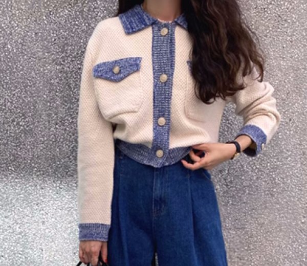 画像3: Women's Contrast Edge Knit Cardigan Jacket Coat　コントラストエッジニットカーディガンジャケット (3)