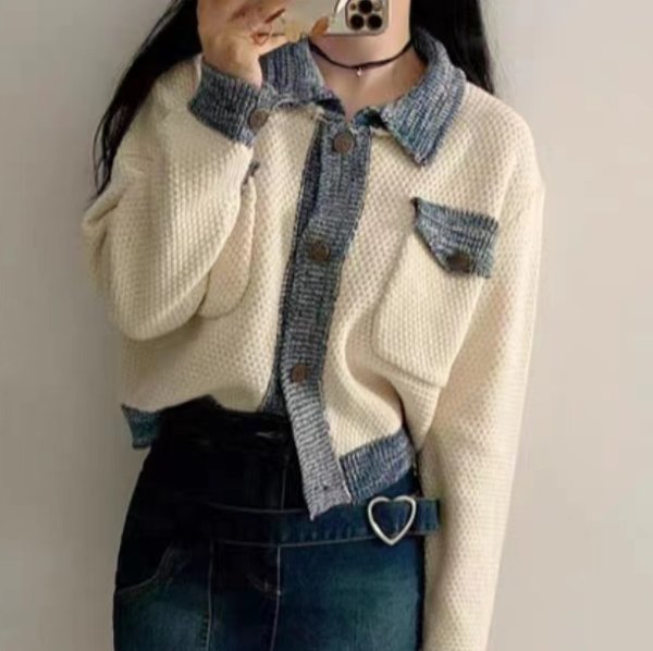 画像4: Women's Contrast Edge Knit Cardigan Jacket Coat　コントラストエッジニットカーディガンジャケット (4)