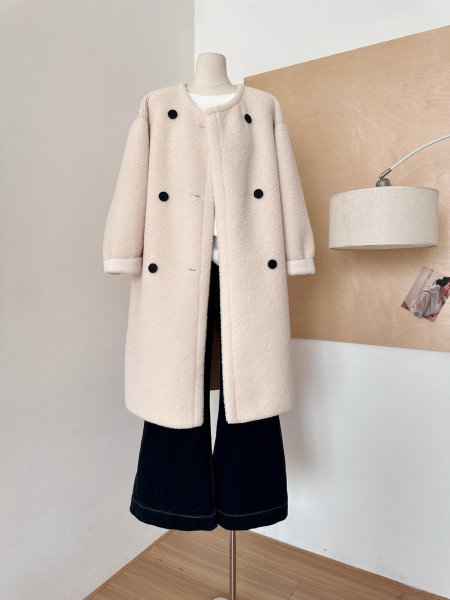 画像8: Women's Fur collarless long coat jacket　ファーノーカラーロングコート ジャケット (8)