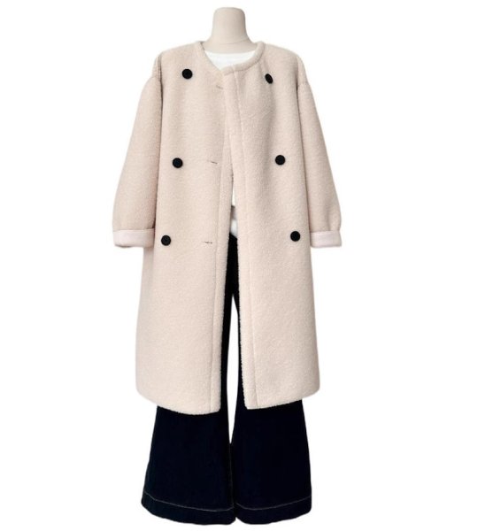 画像1: Women's Fur collarless long coat jacket　ファーノーカラーロングコート ジャケット (1)