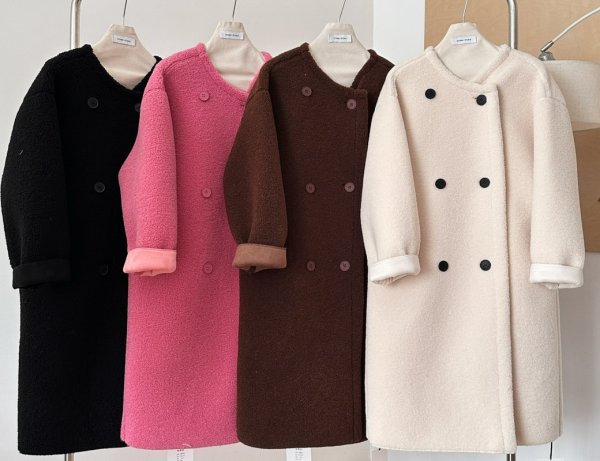 画像2: Women's Fur collarless long coat jacket　ファーノーカラーロングコート ジャケット (2)