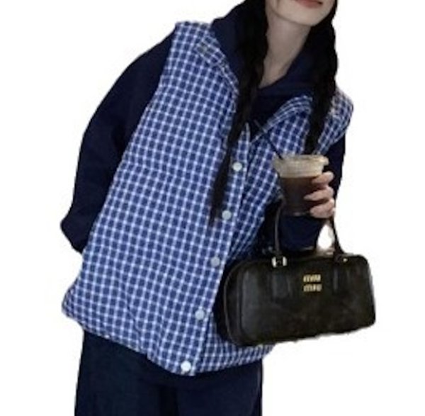 画像5: Women's Dark blue check down vest Jacket 　ダークブルーチェックダウンベストジャケット (5)