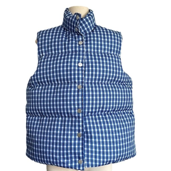 画像1: Women's Dark blue check down vest Jacket 　ダークブルーチェックダウンベストジャケット (1)