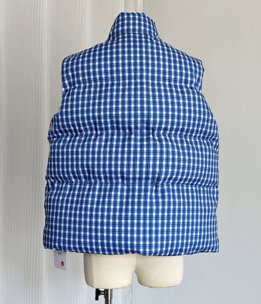 画像2: Women's Dark blue check down vest Jacket 　ダークブルーチェックダウンベストジャケット (2)