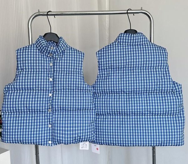 画像3: Women's Dark blue check down vest Jacket 　ダークブルーチェックダウンベストジャケット (3)