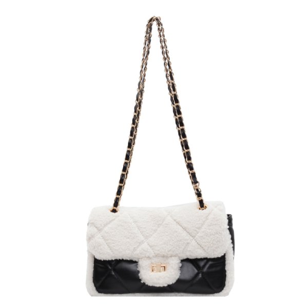 画像2: Quilted Leather & Fur Small Square  Crossbody  Tote Shoulder Crossbody Bag　ユニセックス男女兼用キルティングレザー＆ファースモールスクエアバッグクロスボディバッグトートショルダークロスボディバッグ (2)