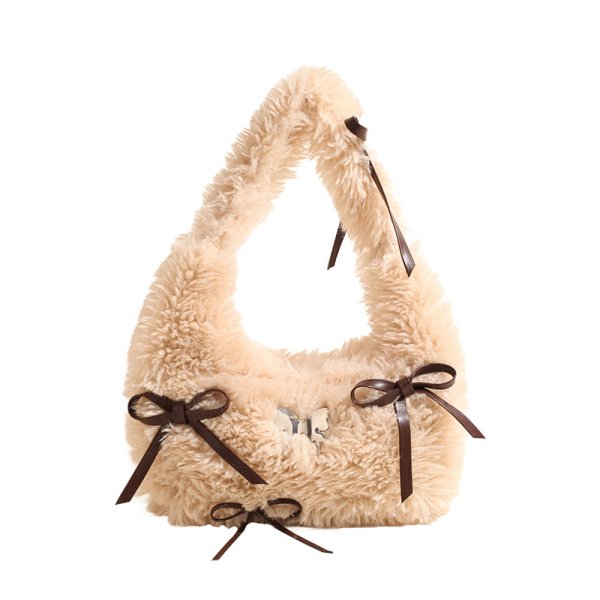 画像1: Curly Fur Ribbon Underarm Tote Shoulder Bag　ユニセックス男女兼用カーリーファーリボンアンダーアームトートショルダーバッグ (1)