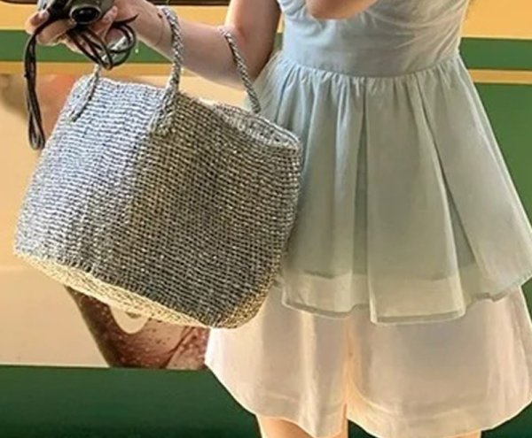 画像4: Silver dinner basket bag　ユニセックス男女兼用シルバーカラーディナーバケットトート籠かごバック (4)