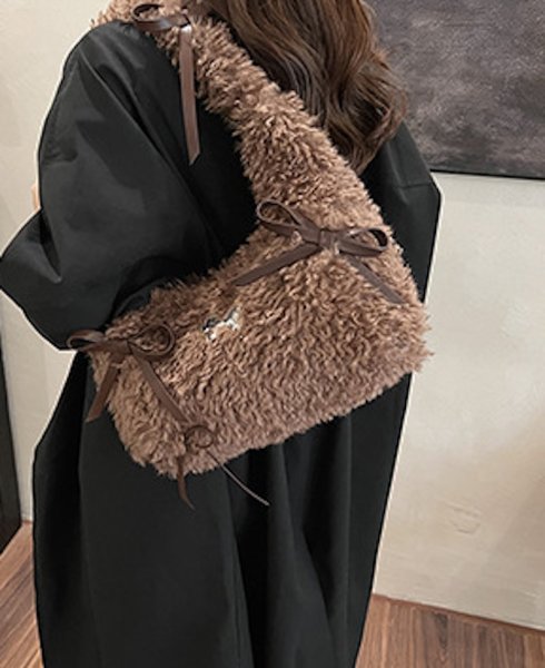 画像5: Curly Fur Ribbon Underarm Tote Shoulder Bag　ユニセックス男女兼用カーリーファーリボンアンダーアームトートショルダーバッグ (5)