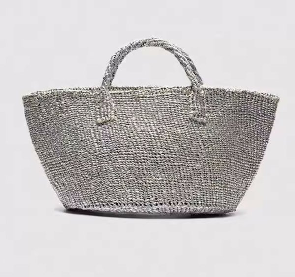 画像1: Silver dinner basket bag　ユニセックス男女兼用シルバーカラーディナーバケットトート籠かごバック (1)