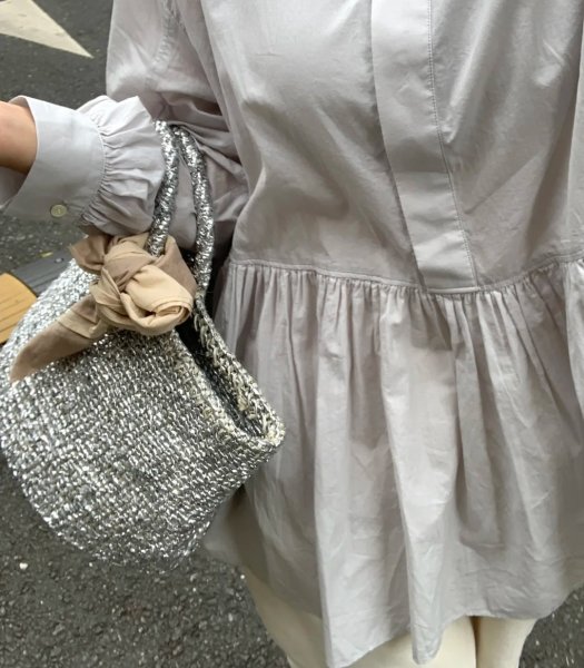 画像2: Silver dinner basket bag　ユニセックス男女兼用シルバーカラーディナーバケットトート籠かごバック (2)