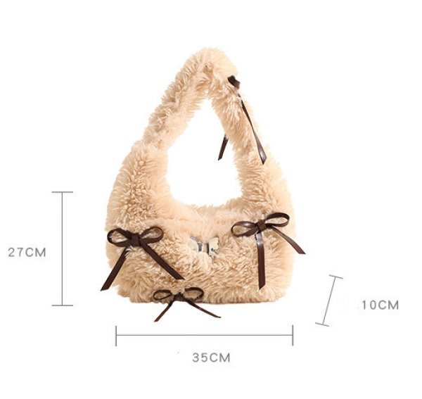 画像4: Curly Fur Ribbon Underarm Tote Shoulder Bag　ユニセックス男女兼用カーリーファーリボンアンダーアームトートショルダーバッグ (4)