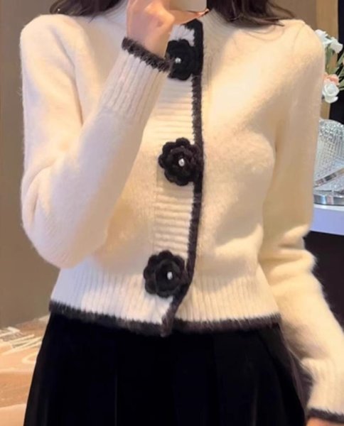 画像7: Camellia brooch button cardigan sweater knit　カメリアブローチボタンカーディガンジャケット コート (7)