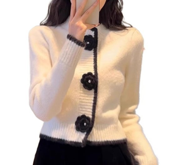 画像3: Camellia brooch button cardigan sweater knit　カメリアブローチボタンカーディガンジャケット コート (3)