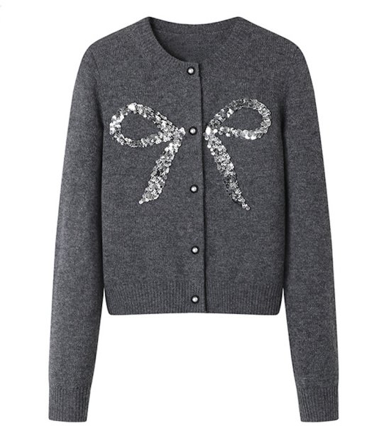 画像1: Sequin Ribbon Cardigan Sweater knit　スパンコールリボンカーディガンジャケット コート (1)